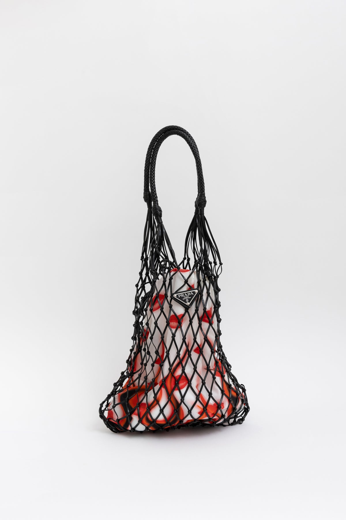 PRADA Rete Fabric Mesh Tote Bag Black/White