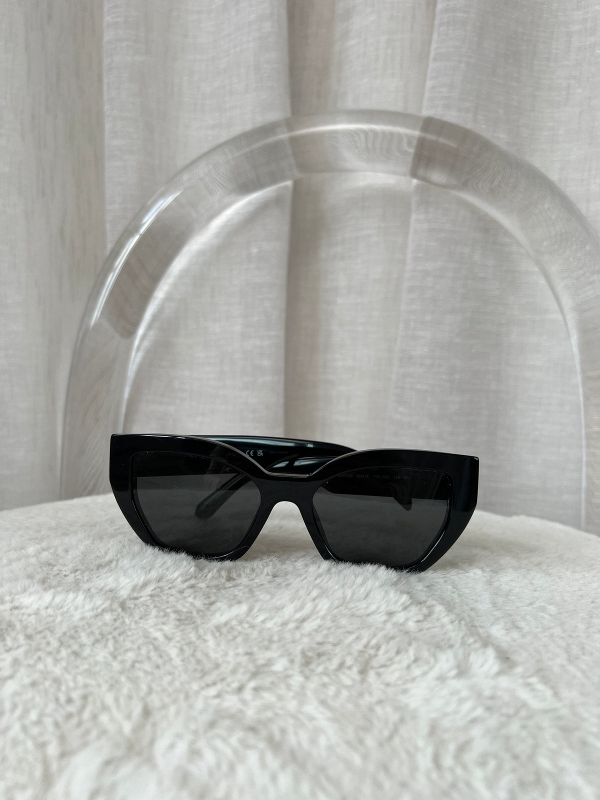 Prada Black Geometric Cat Eye Logo Sunglasses