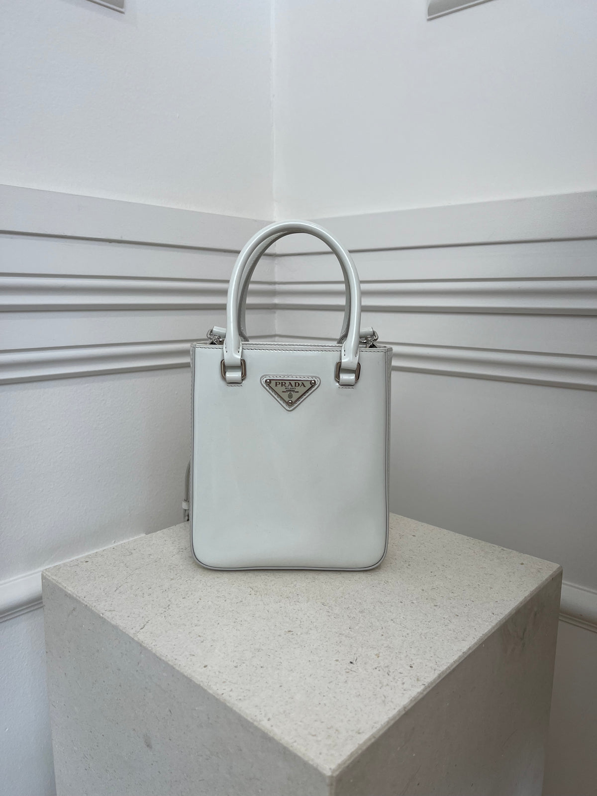 Prada White Mini Tote With Shoulder Strap