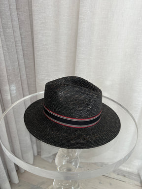 Saint Laurent Black Straw Hat with Red Detailing, 57cm