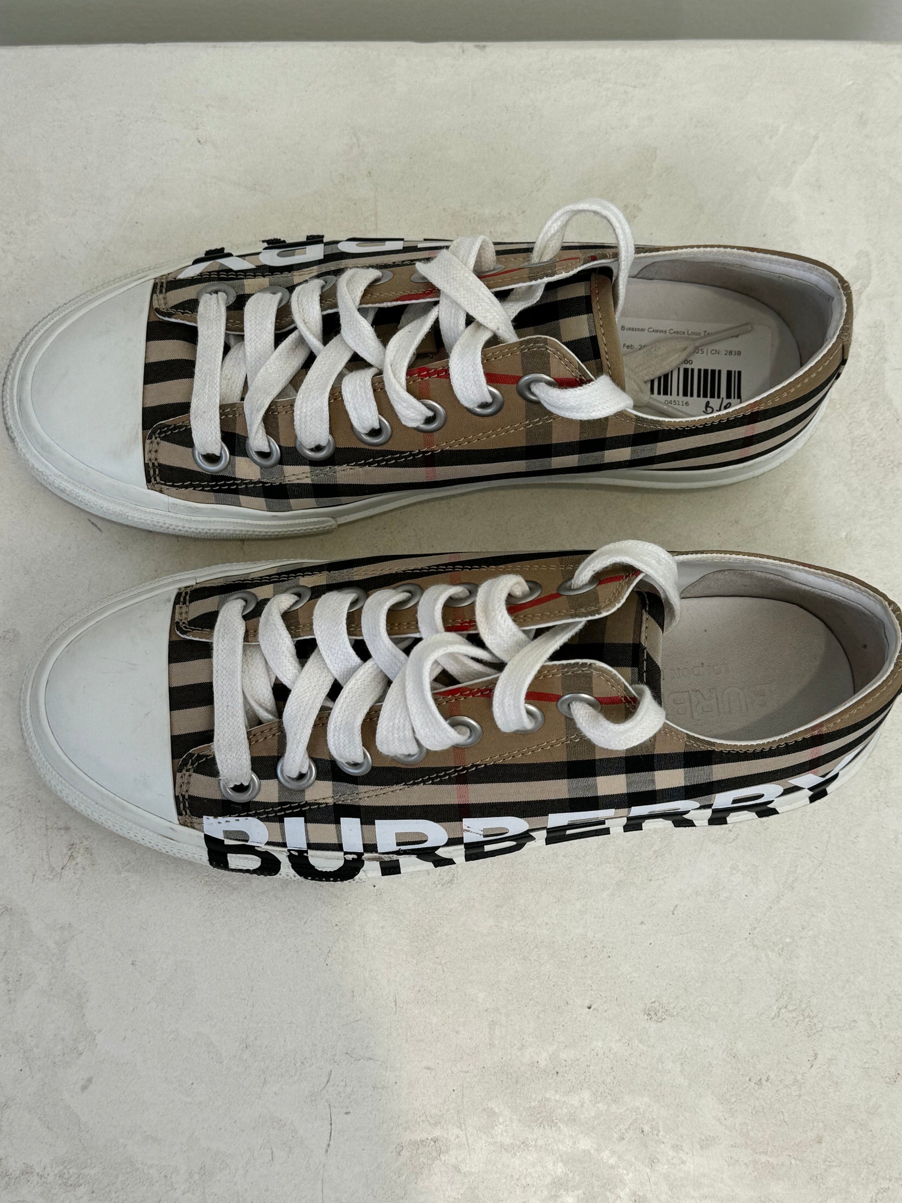 Burberry Canvas Check Logo Trainers, 38