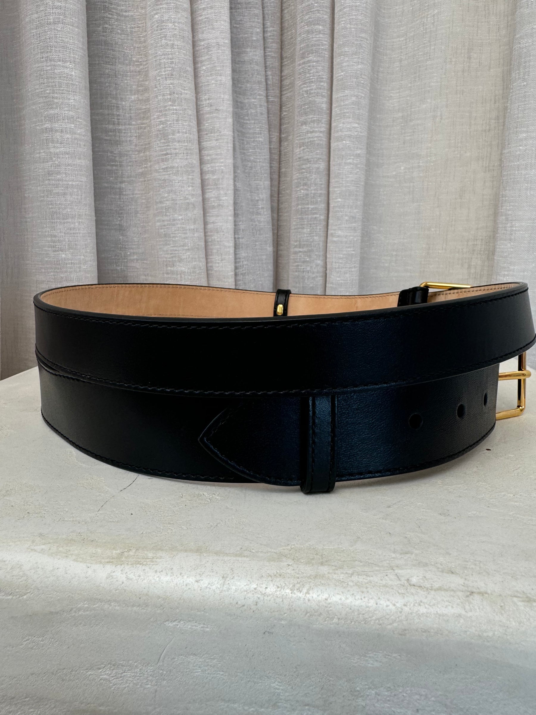 Alexander McQueen Black Leather Double Strap Belt, 80