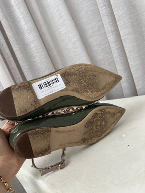 Valentino Garavani Khaki and Beige Rockstud Cage Flats, 38