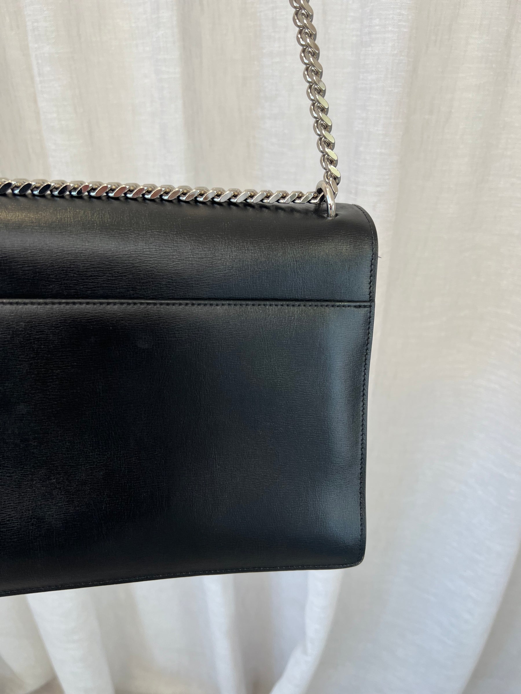 Saint Laurent Black Leather Large Sunset Bag with Silver Hardware