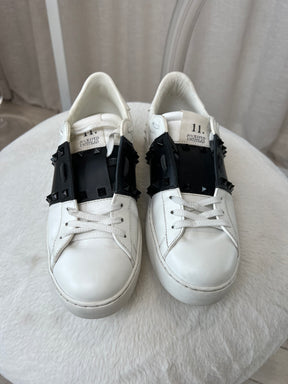 Valentino White and Black Leather Rockstud Sneakers, 40