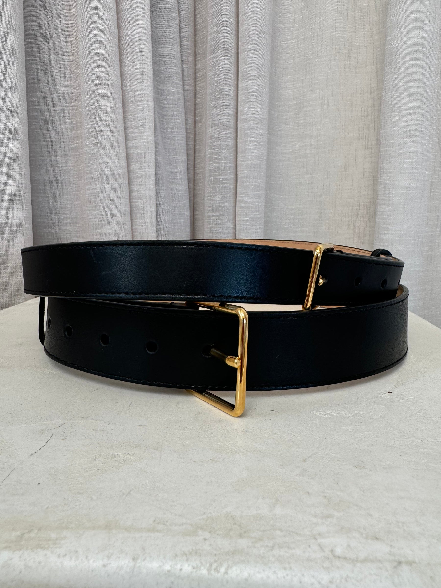 Alexander McQueen Black Leather Double Strap Belt, 80