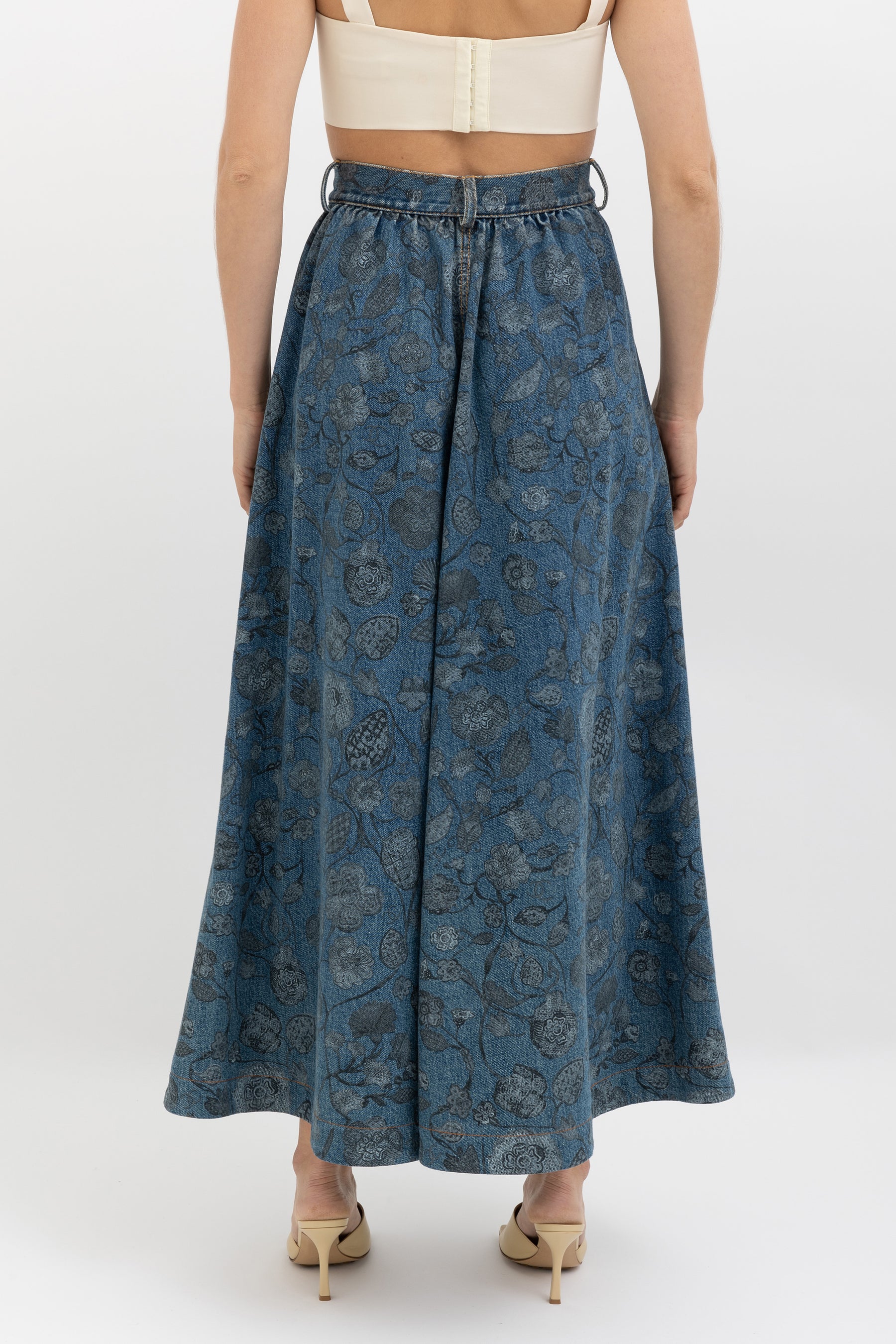 Printed Denim Jacket and Maxi Skirt Set