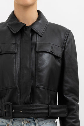 Belted Leather Flight Jacket