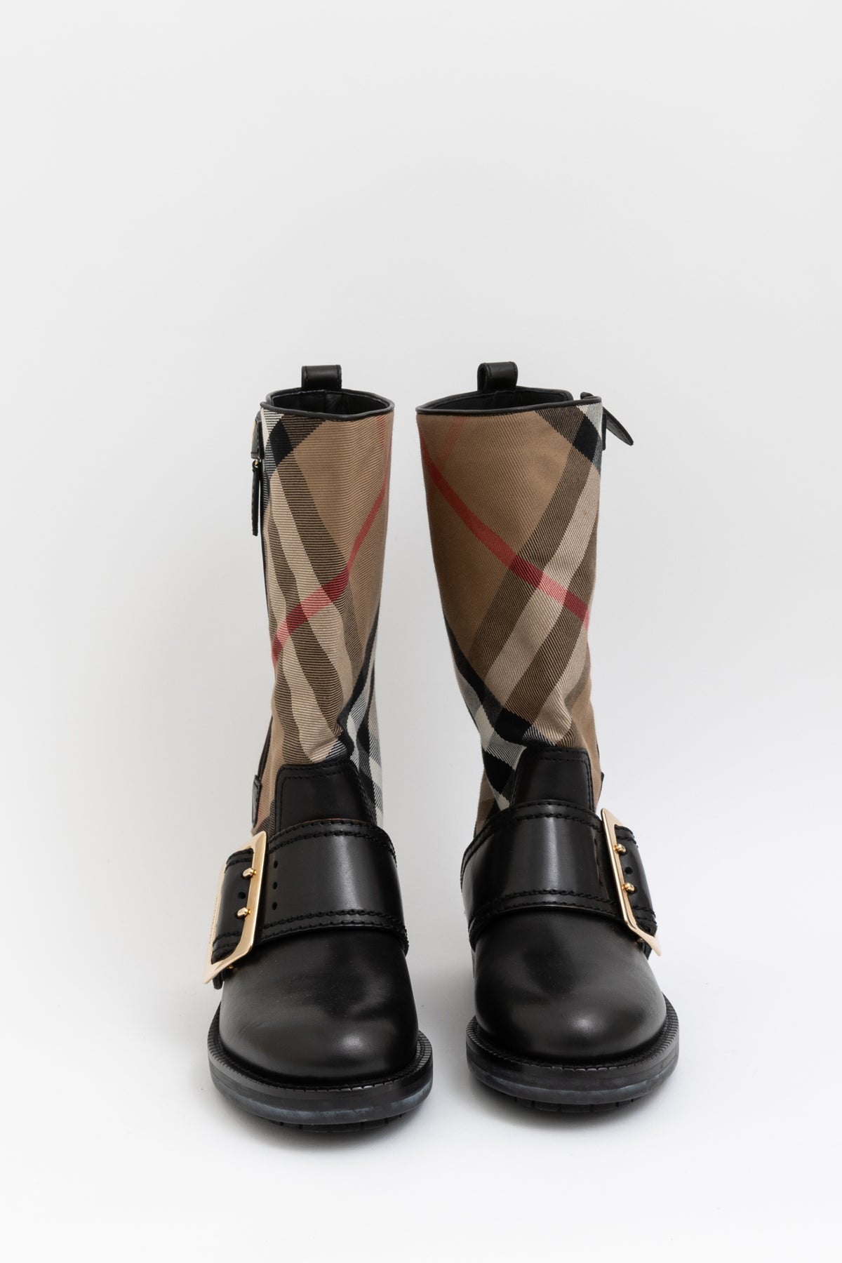 Classic Check and Leather Ankle Boots