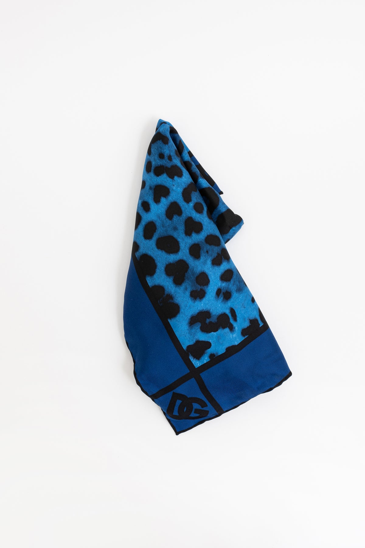 Dolce & Gabbana Blue and Black Leopard Print Silk Square Scarf