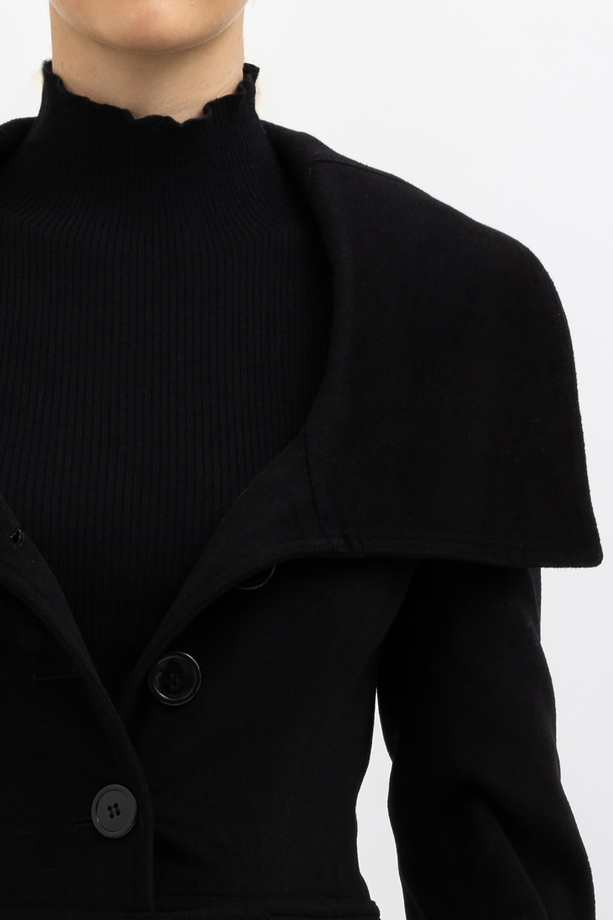 Burberry Black Wool Cashmere Funnel Neck Coat, 40 FR