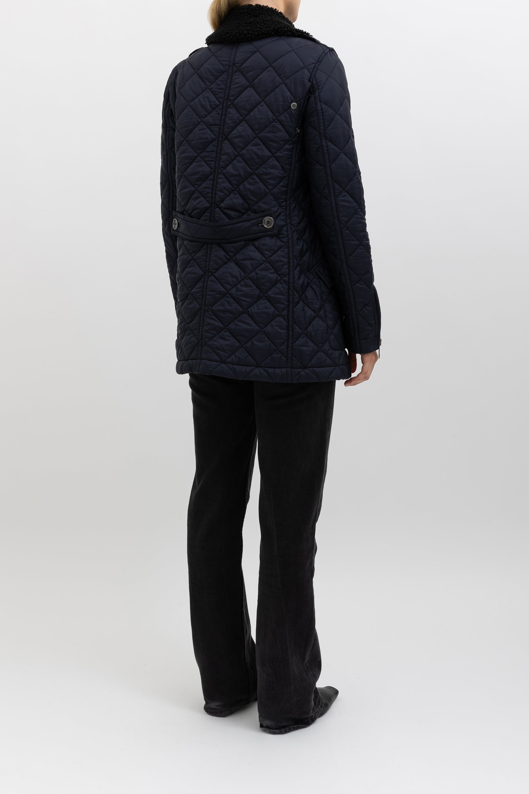 Quilted Puffer Jacket with Black Shearling Collar, XS