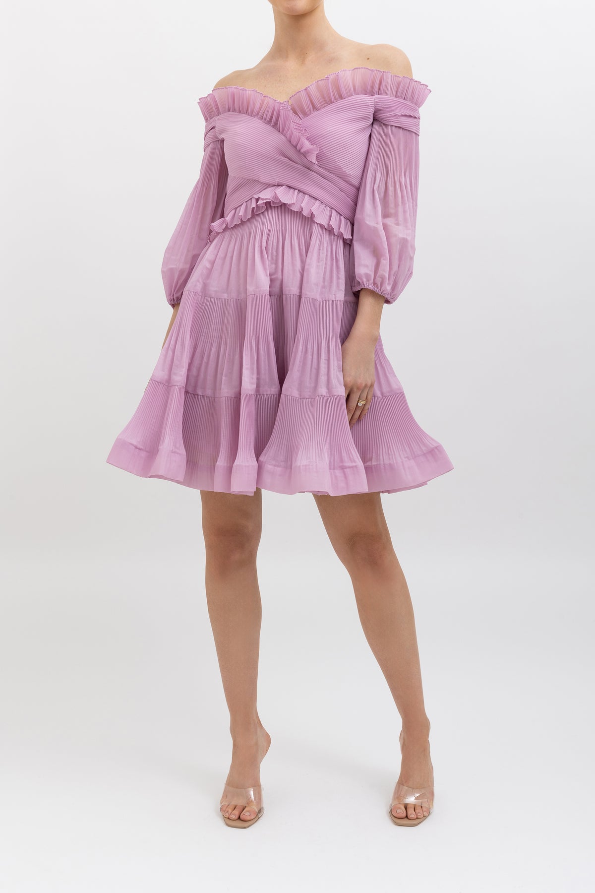 Pleated Off Shoulder Midi Dress