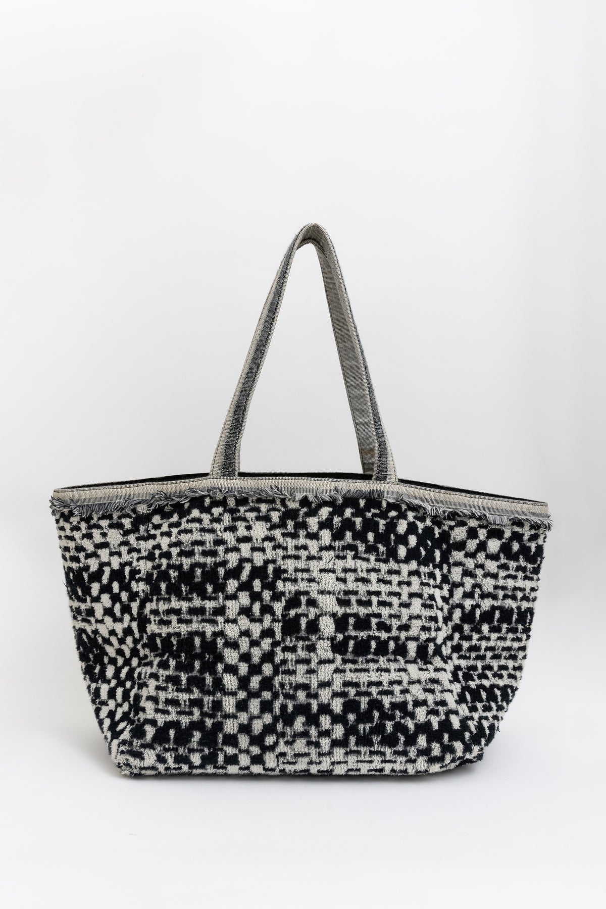 Chanel Towelling Beach Tote With Logo In  Black And White