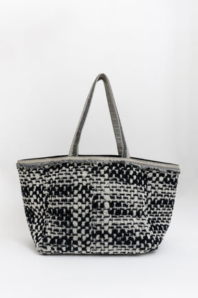 Chanel Towelling Beach Tote With Logo In  Black And White