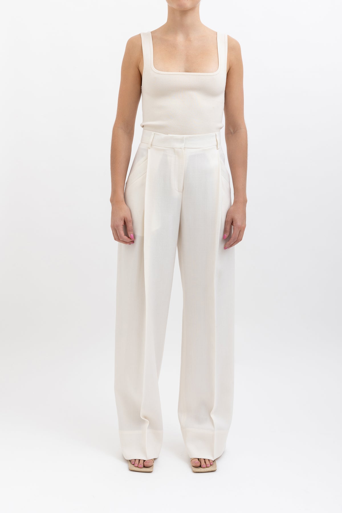 Pleat Front Wide Leg Trouser