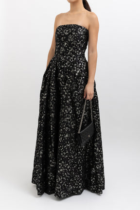 Lurex Floral Strapless Maxi Gown