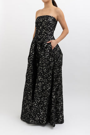 Lurex Floral Strapless Maxi Gown