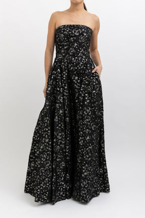 Lurex Floral Strapless Maxi Gown