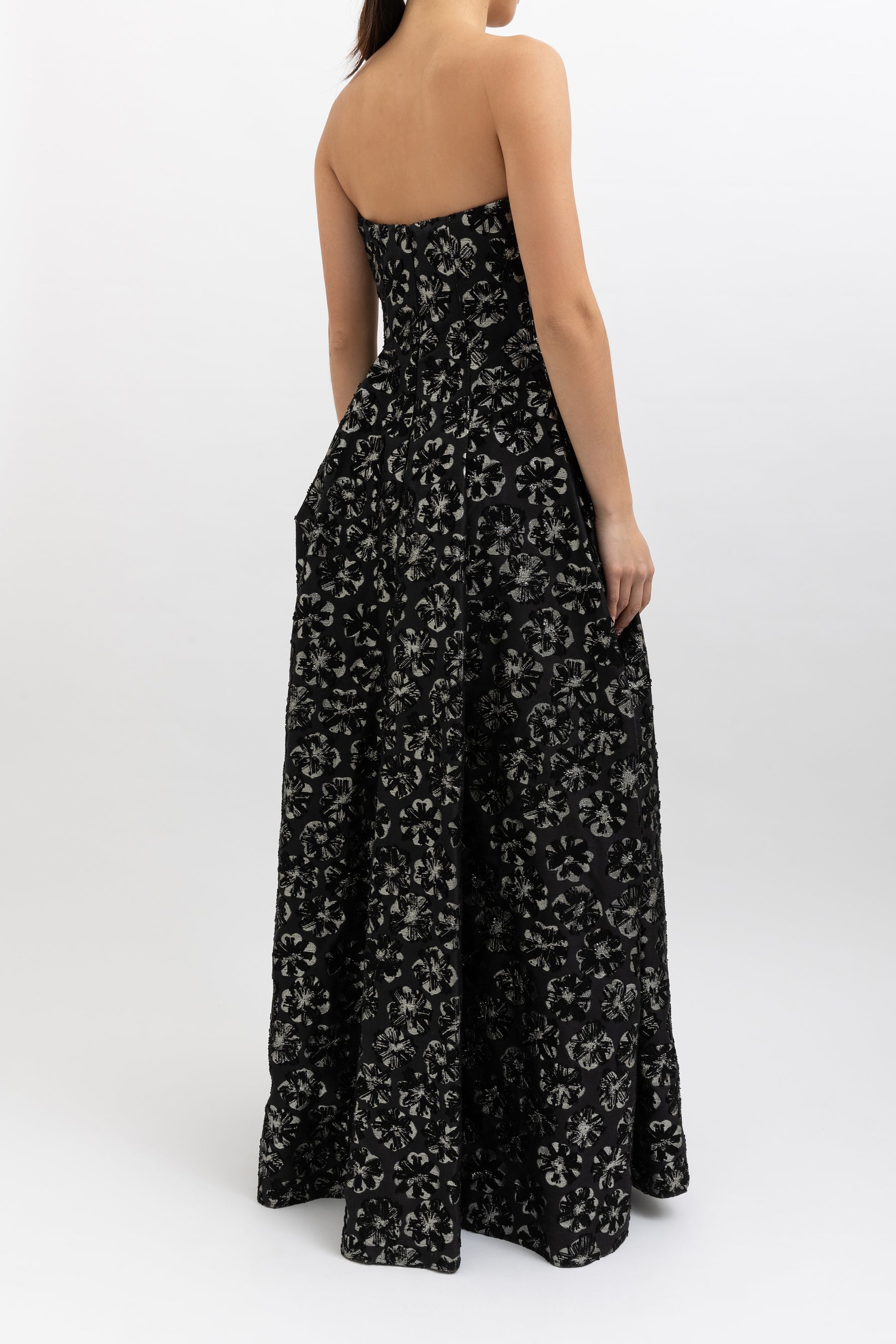 Lurex Floral Strapless Maxi Gown