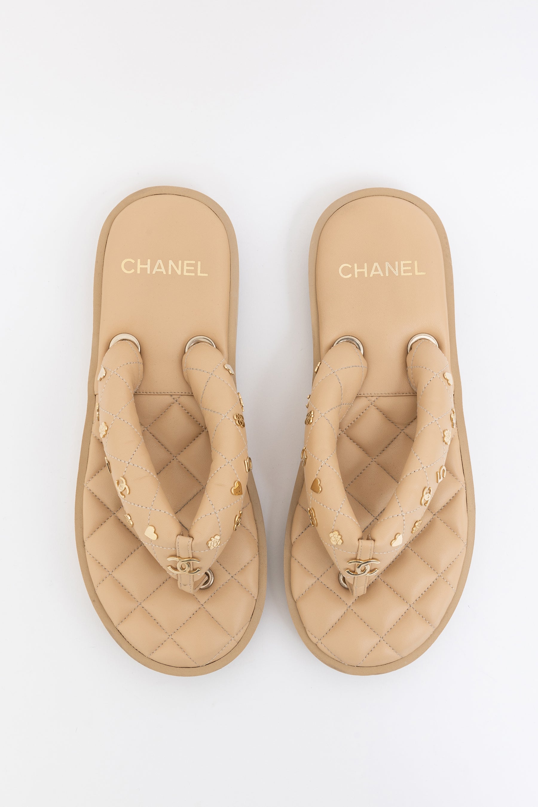 Quilted Embellished Flip Flops