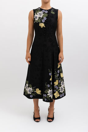 Yasmine Floral-Embroidered Midi Dress