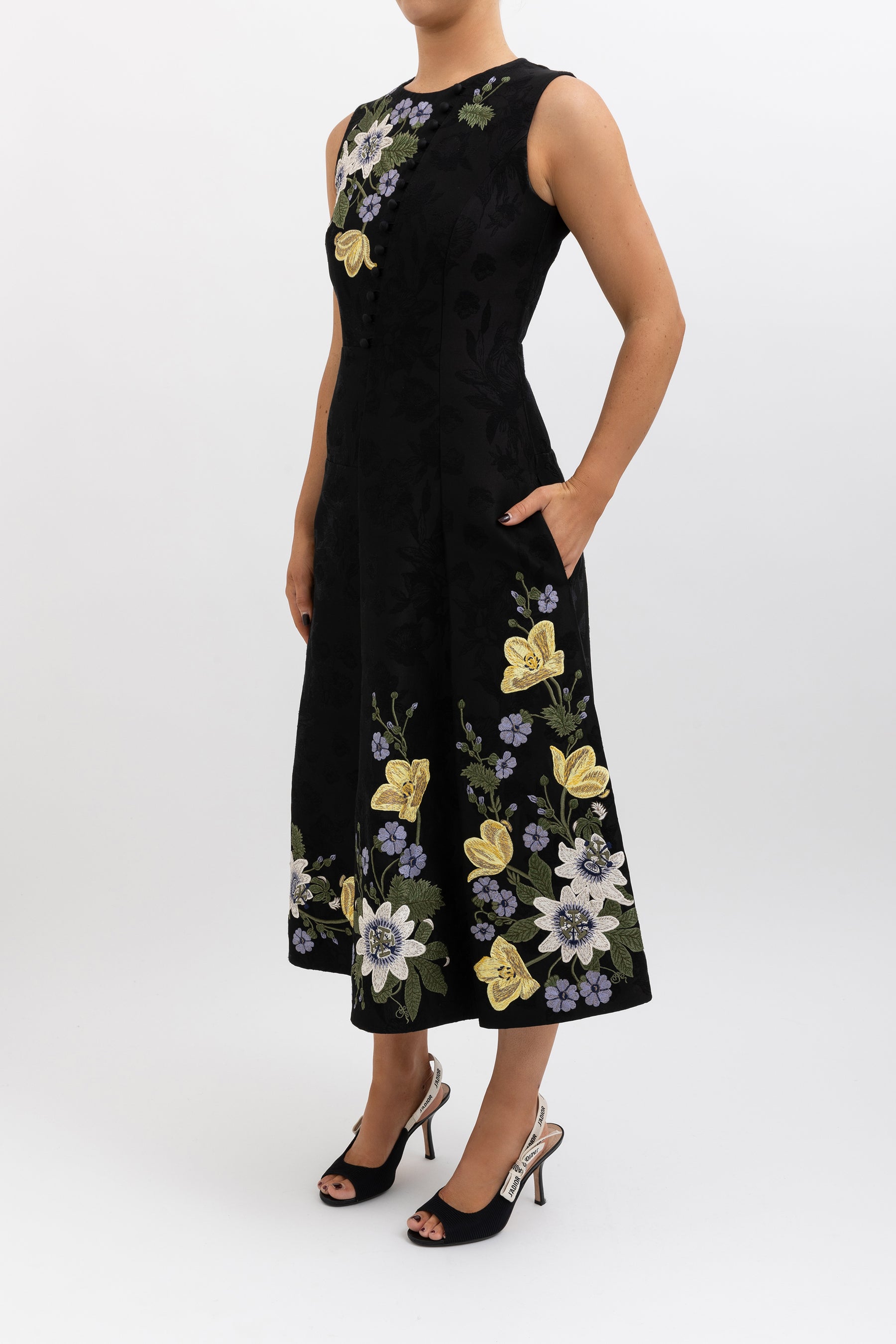 Yasmine Floral-Embroidered Midi Dress