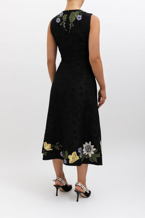 Yasmine Floral-Embroidered Midi Dress