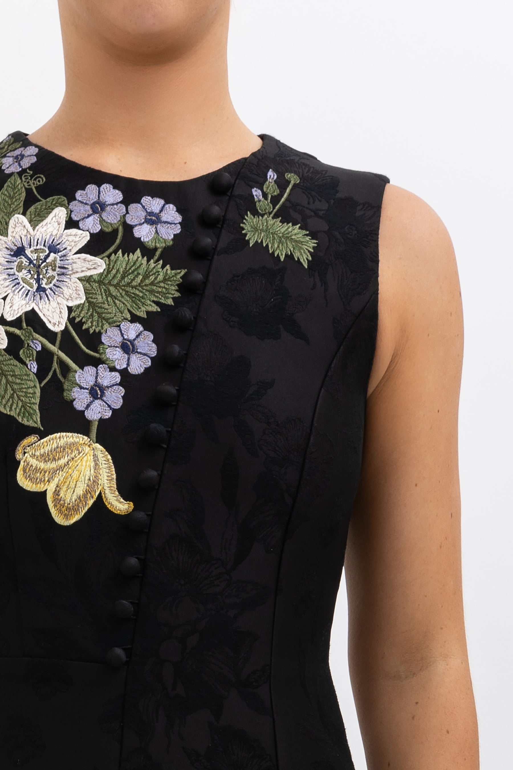 Yasmine Floral-Embroidered Midi Dress