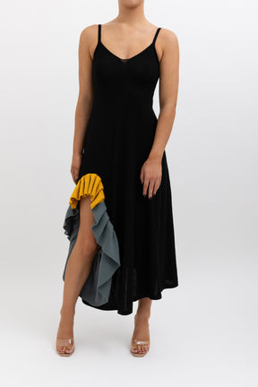 Ruffle-Trimmed Wool Dress