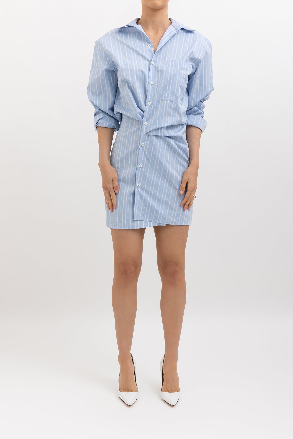 Striped Twist Front Shirt Dress