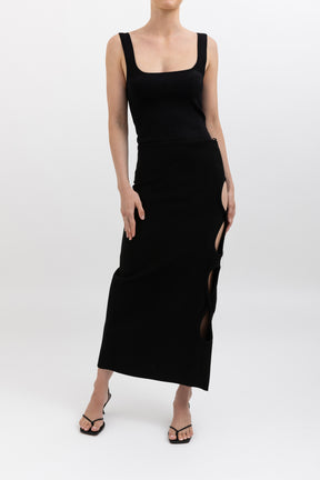 Textured Side Cut Out Midi Skirt