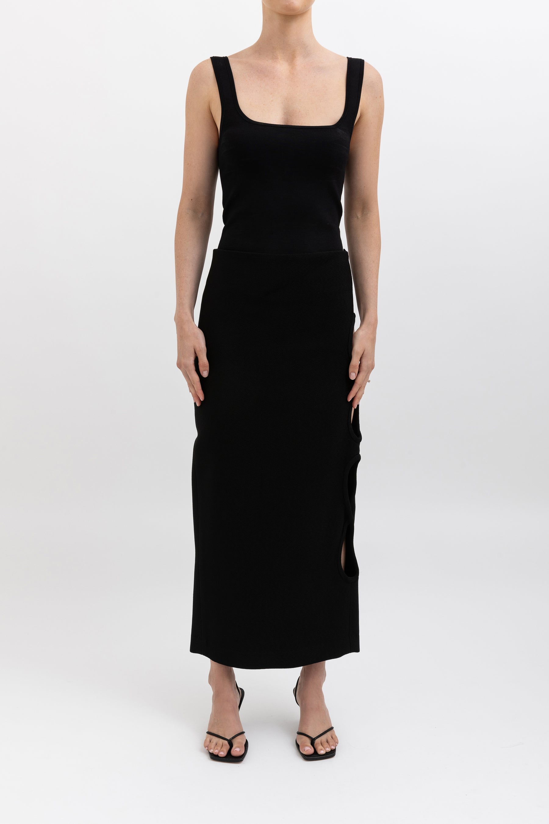 Textured Side Cut Out Midi Skirt