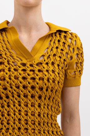 Crochet Knit Polo Shirt