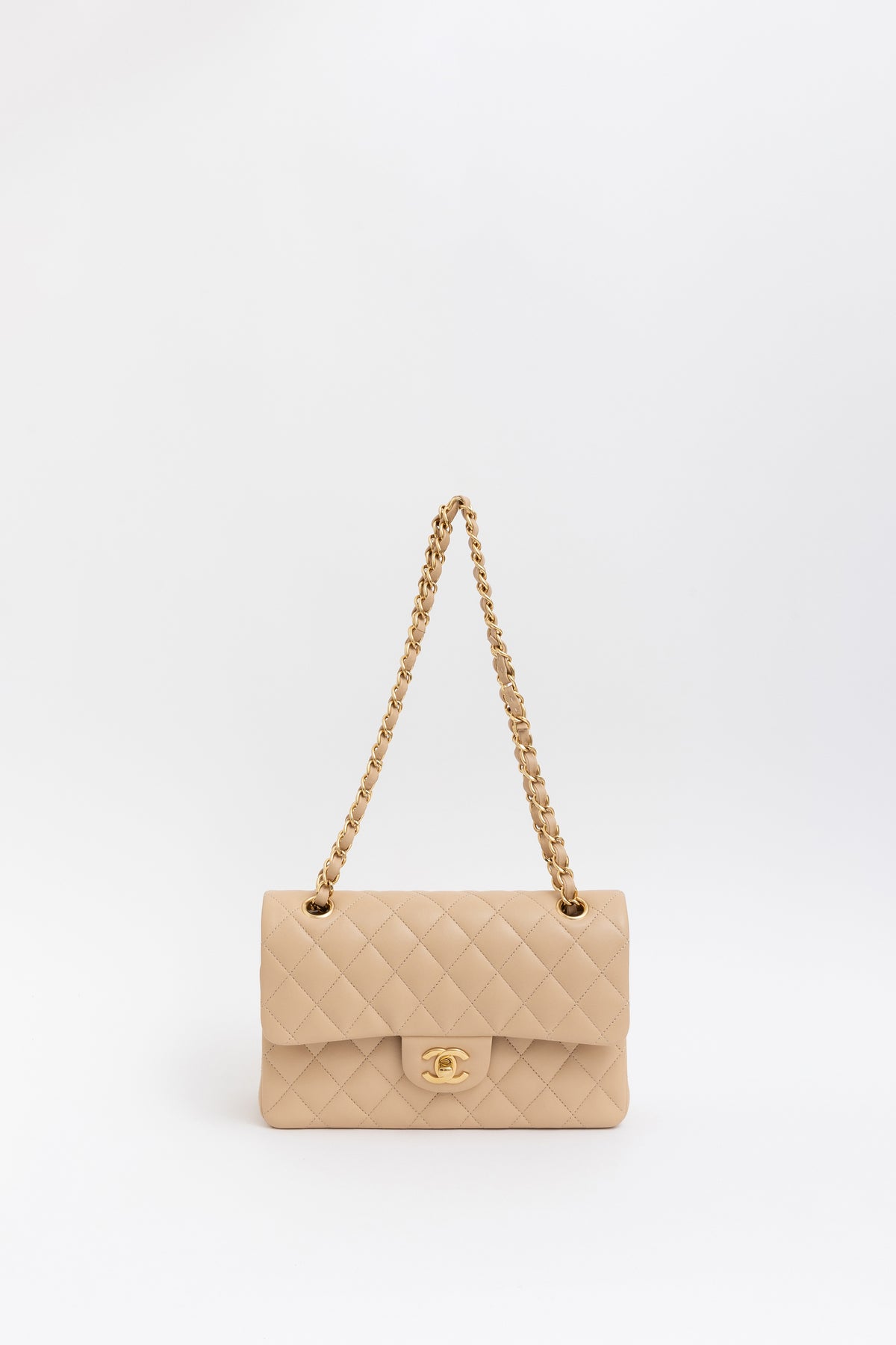 Beige Quilted Small Classic Flap Bag