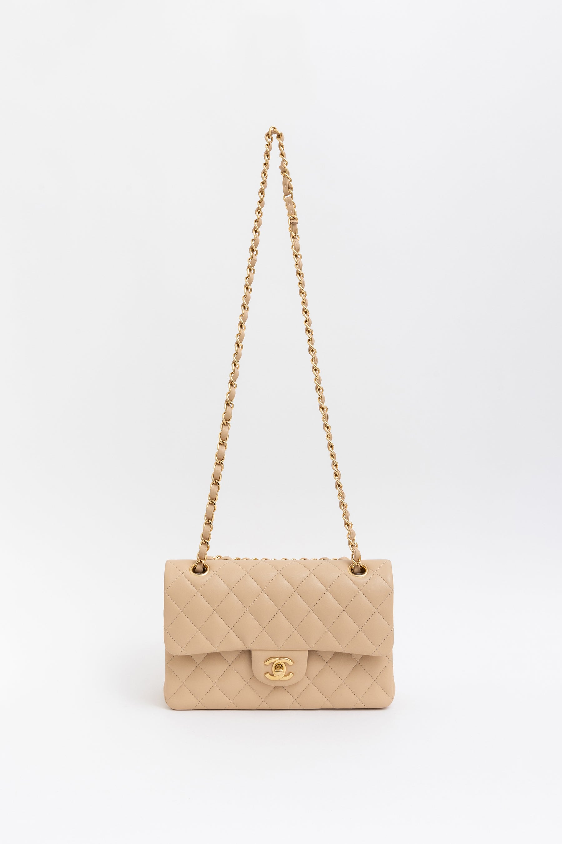 Beige Quilted Small Classic Flap Bag