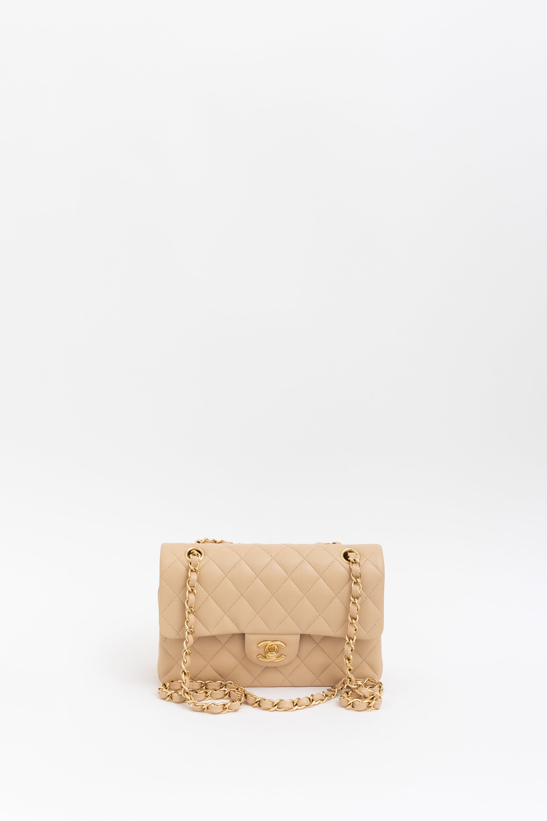 Beige Quilted Small Classic Flap Bag