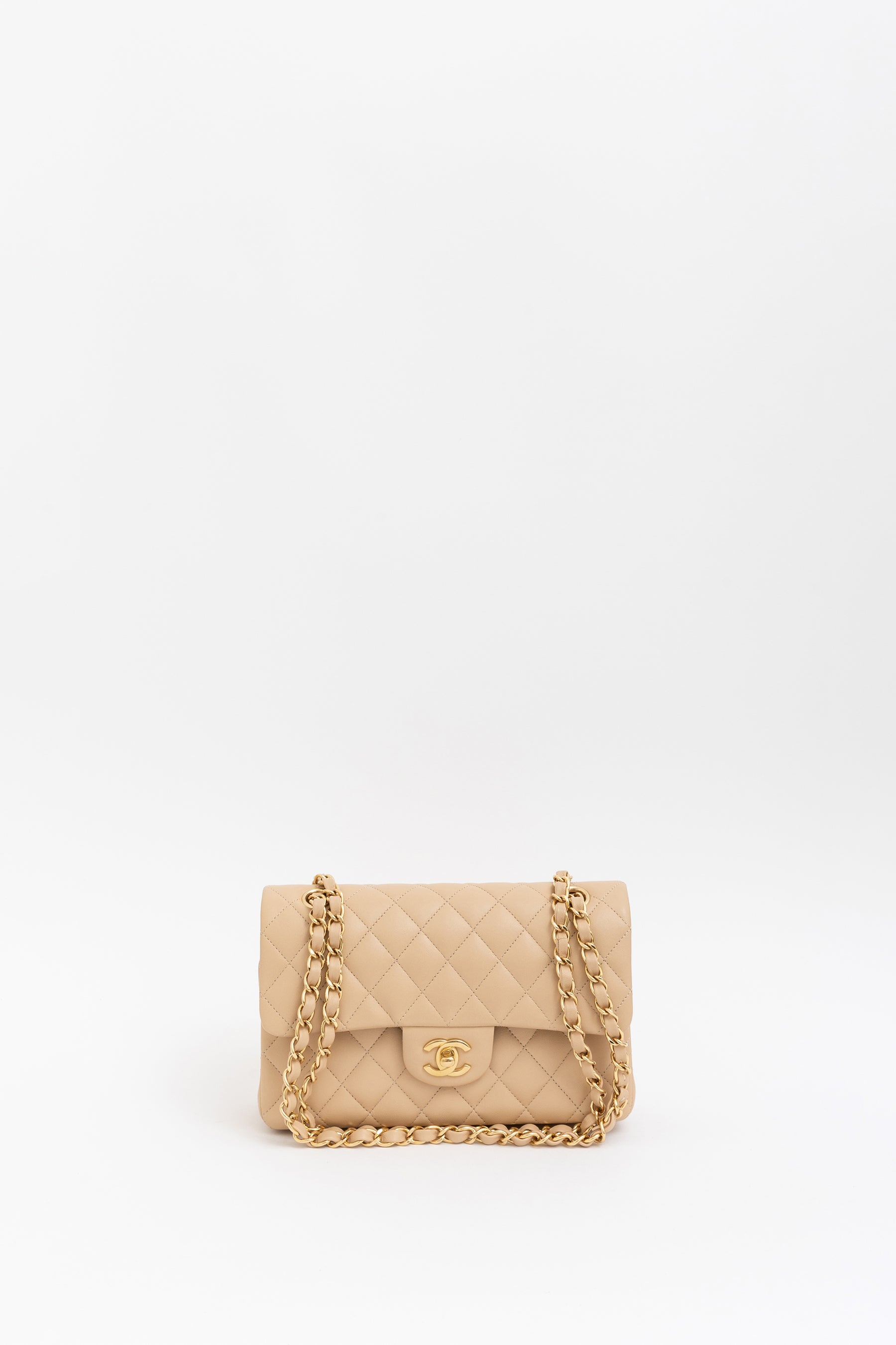 Beige Quilted Small Classic Flap Bag