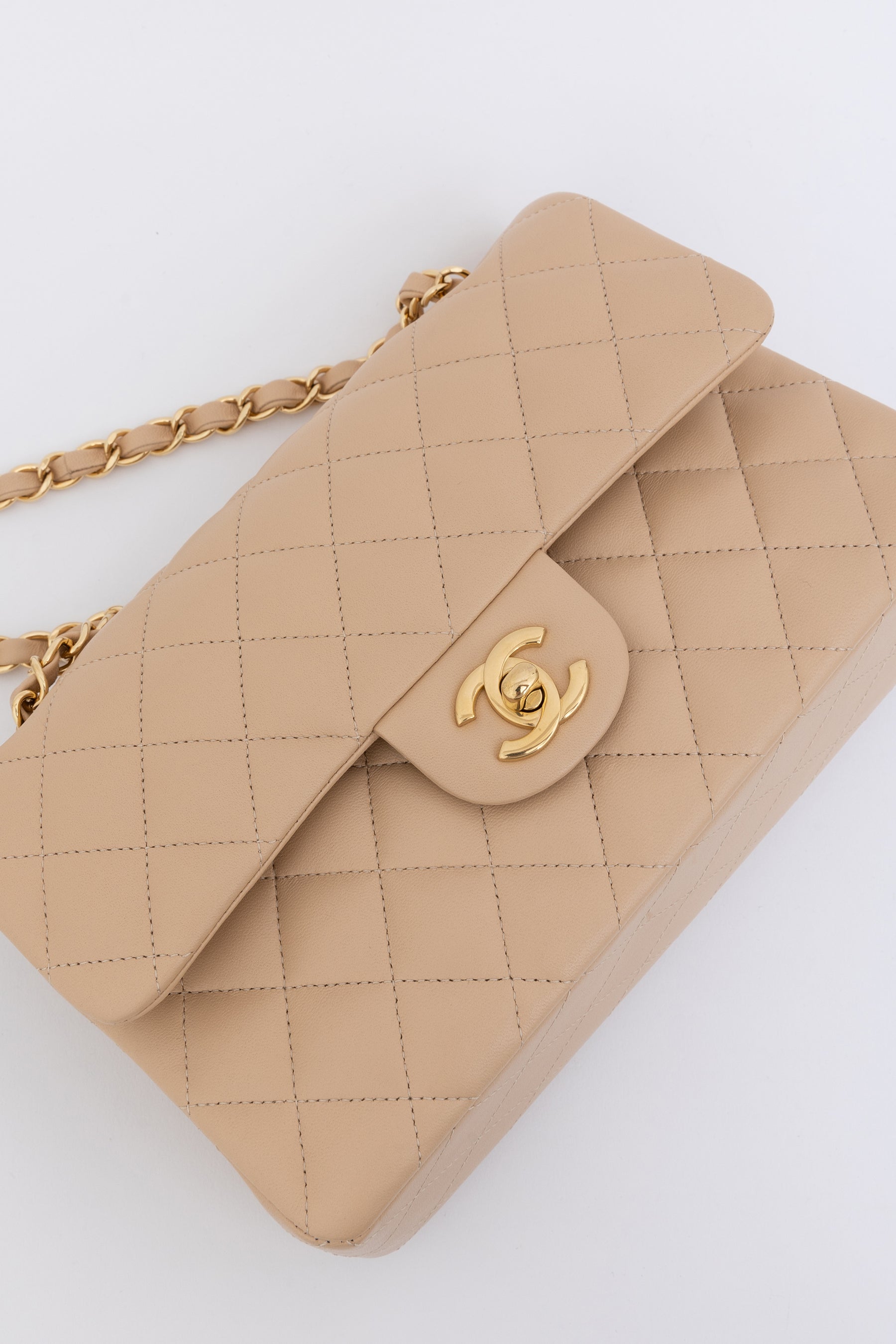 Beige Quilted Small Classic Flap Bag