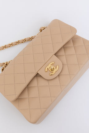 Beige Quilted Small Classic Flap Bag