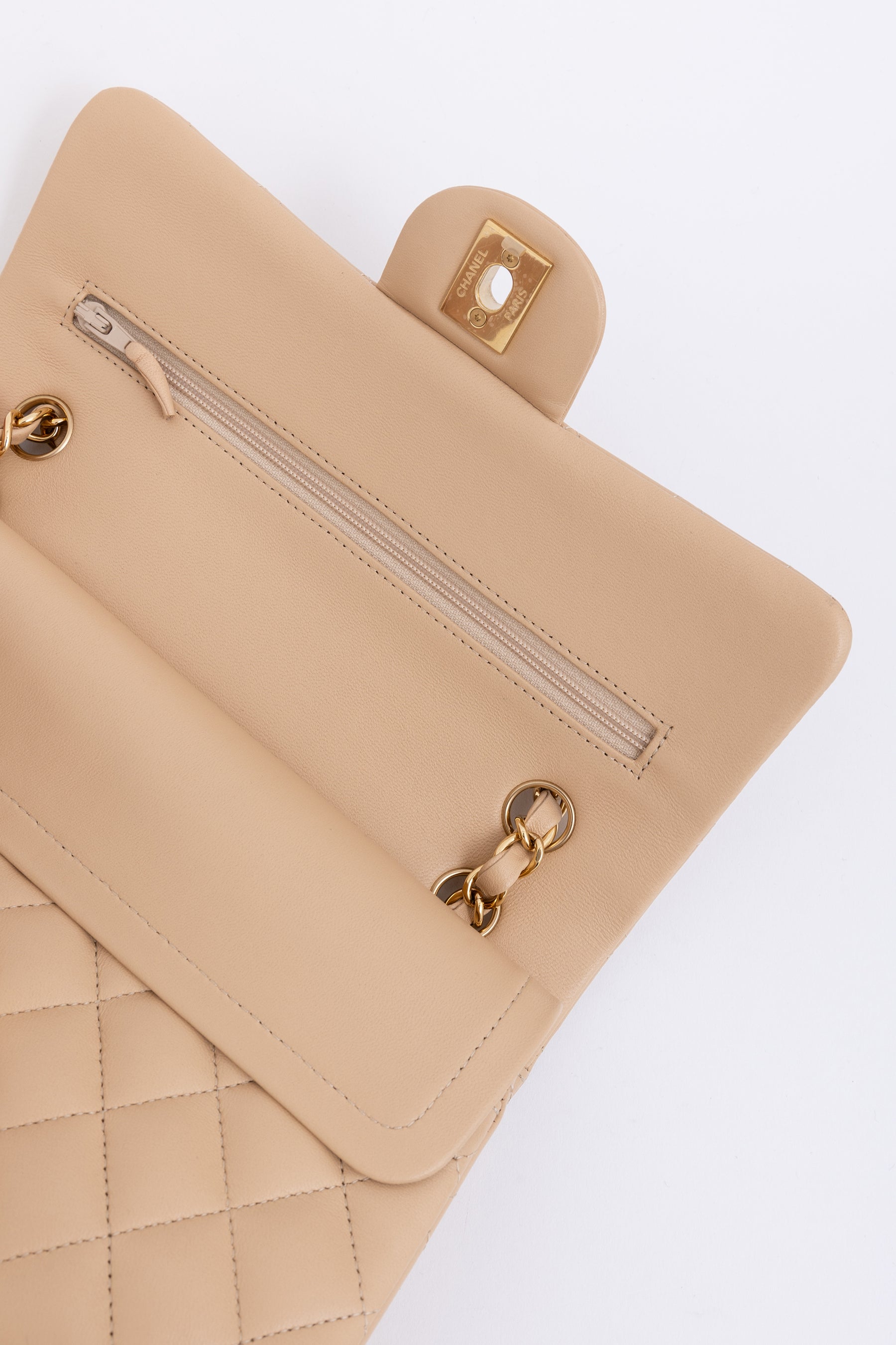 Beige Quilted Small Classic Flap Bag