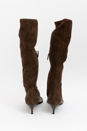 Stretch Suede Thong Boots