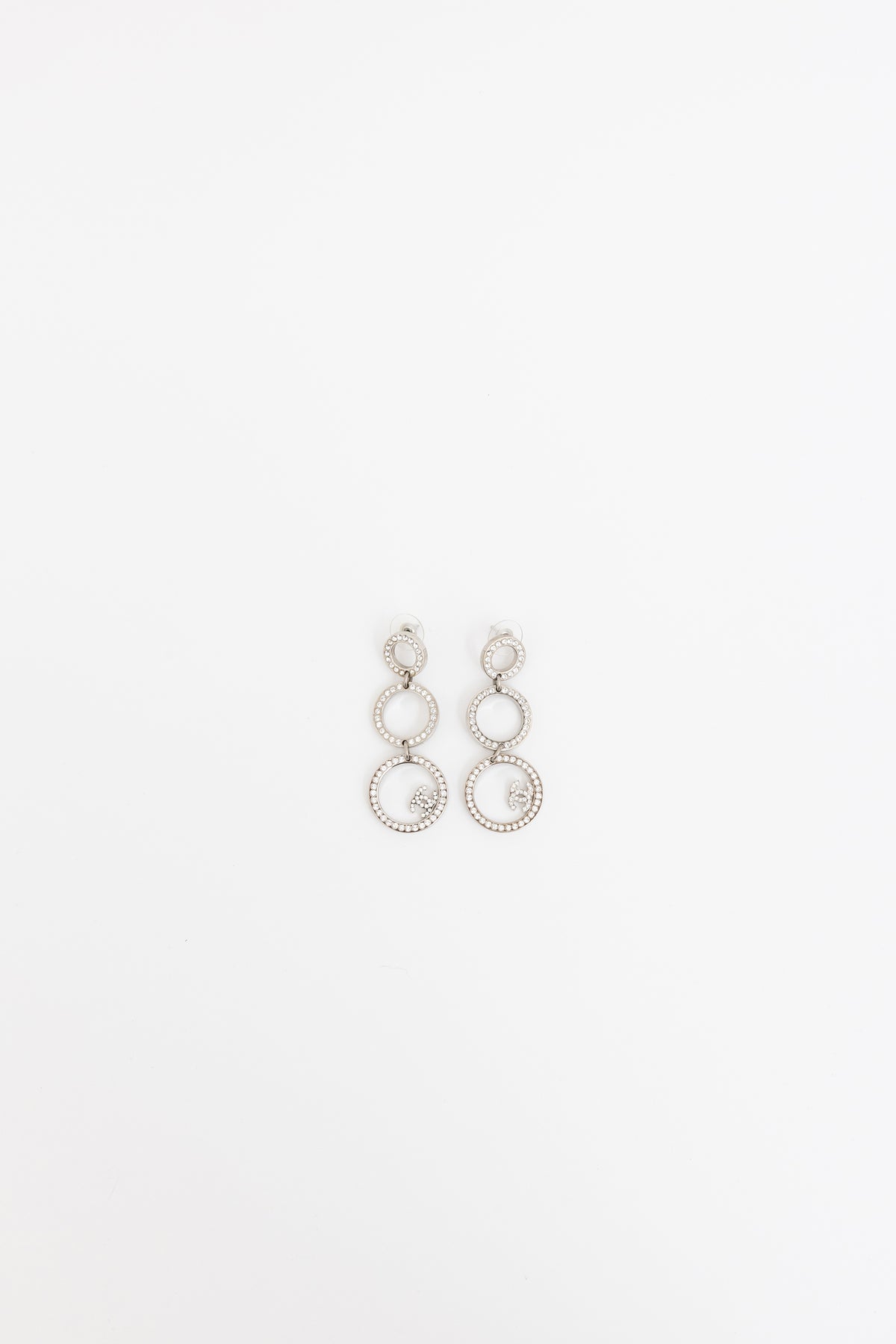 Crystal Circle Logo Drop Earrings