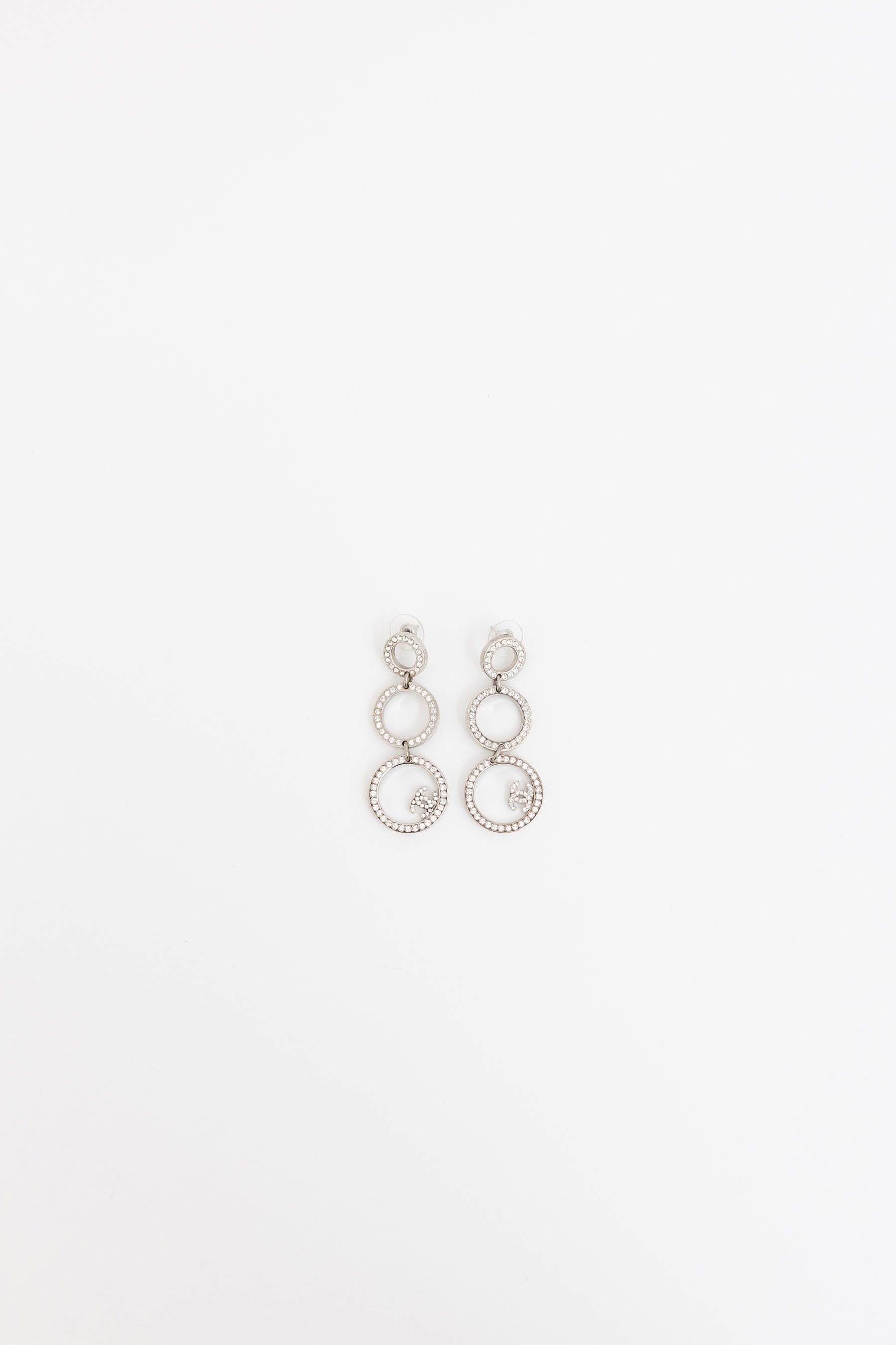 Crystal Circle Logo Drop Earrings