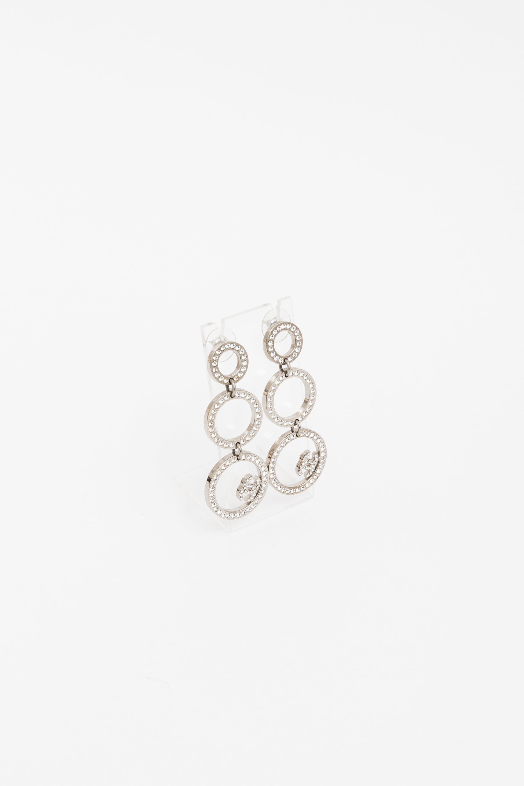 Crystal Circle Logo Drop Earrings