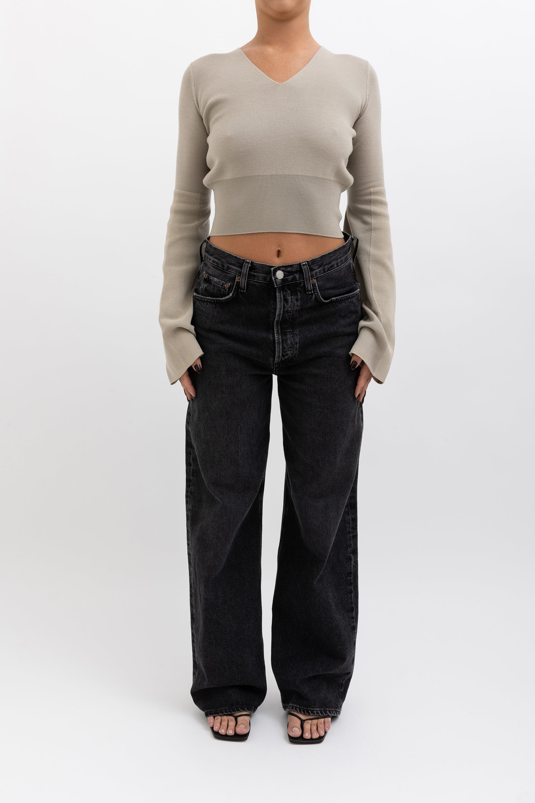 Cropped V Neck Sweater