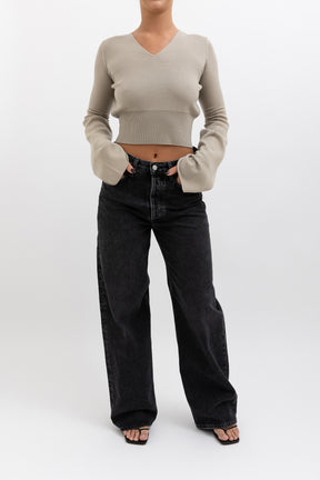 Cropped V Neck Sweater