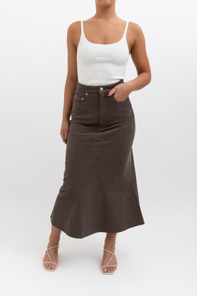 Fluted Denim Midi Skirt