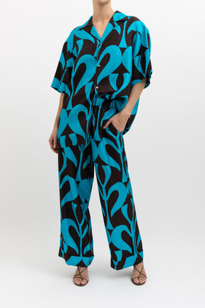 Printed Silk Shirt and Pants Set