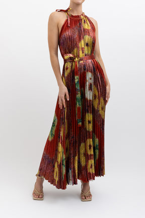 Satin Pleated Maxi Dress